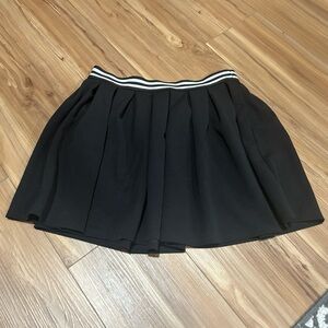 Black Pleated Skater Skirt with Striped Waistband Size Medium